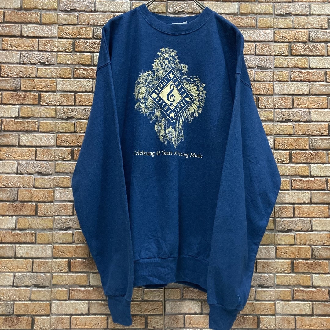 Hanes ヘインズ ヴィンテージプリントスウェット 裏起毛 ネイビー L スウェットトレーナー メンズ Lサイズ 古着屋 P Tail Net