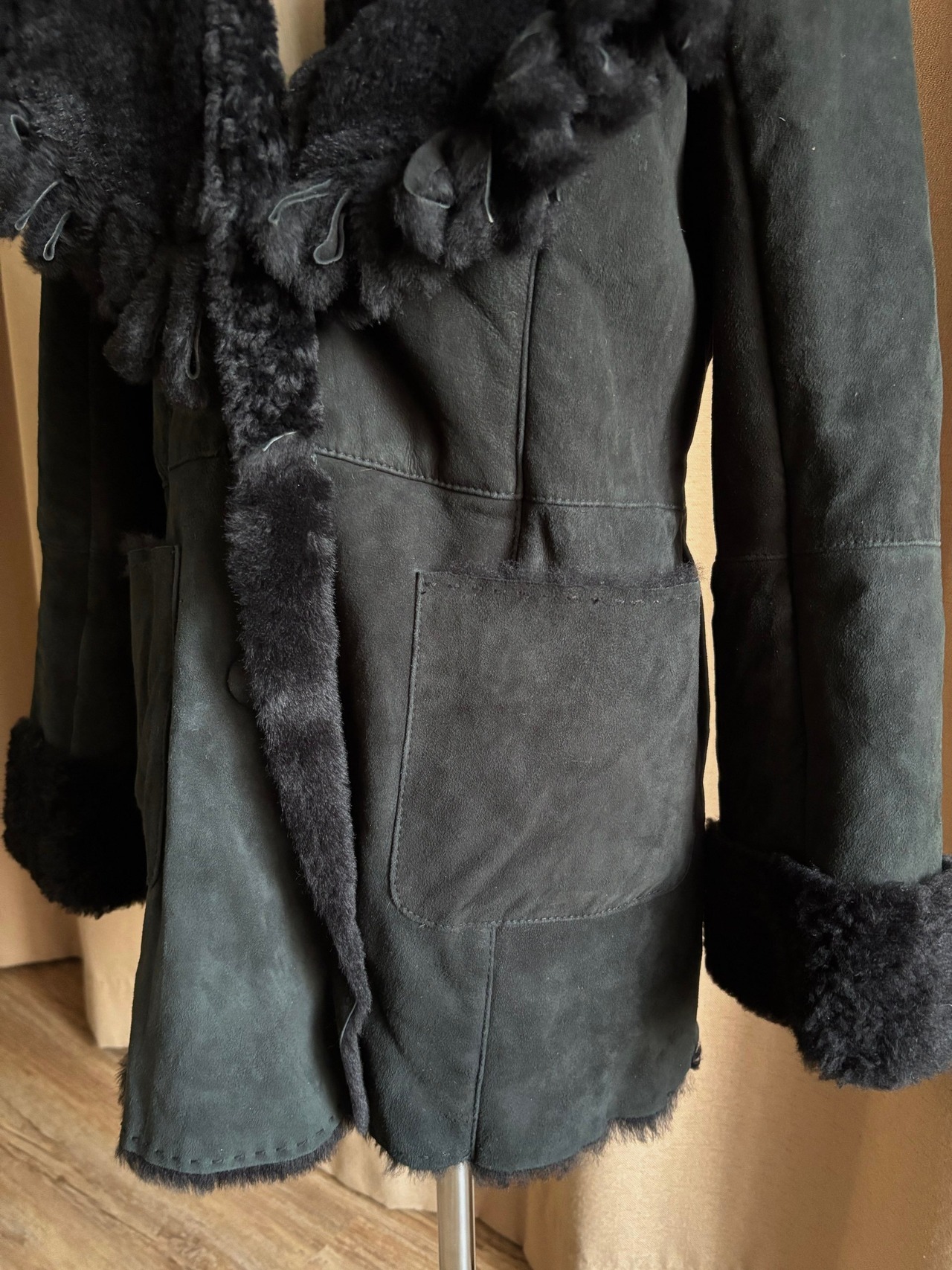 sheepskin & sheepfur black jacket-4445-11