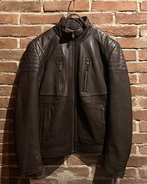 【Caka act3】“BOSS HUGO BOSS” Lamb Leather Motorcycle Jacket