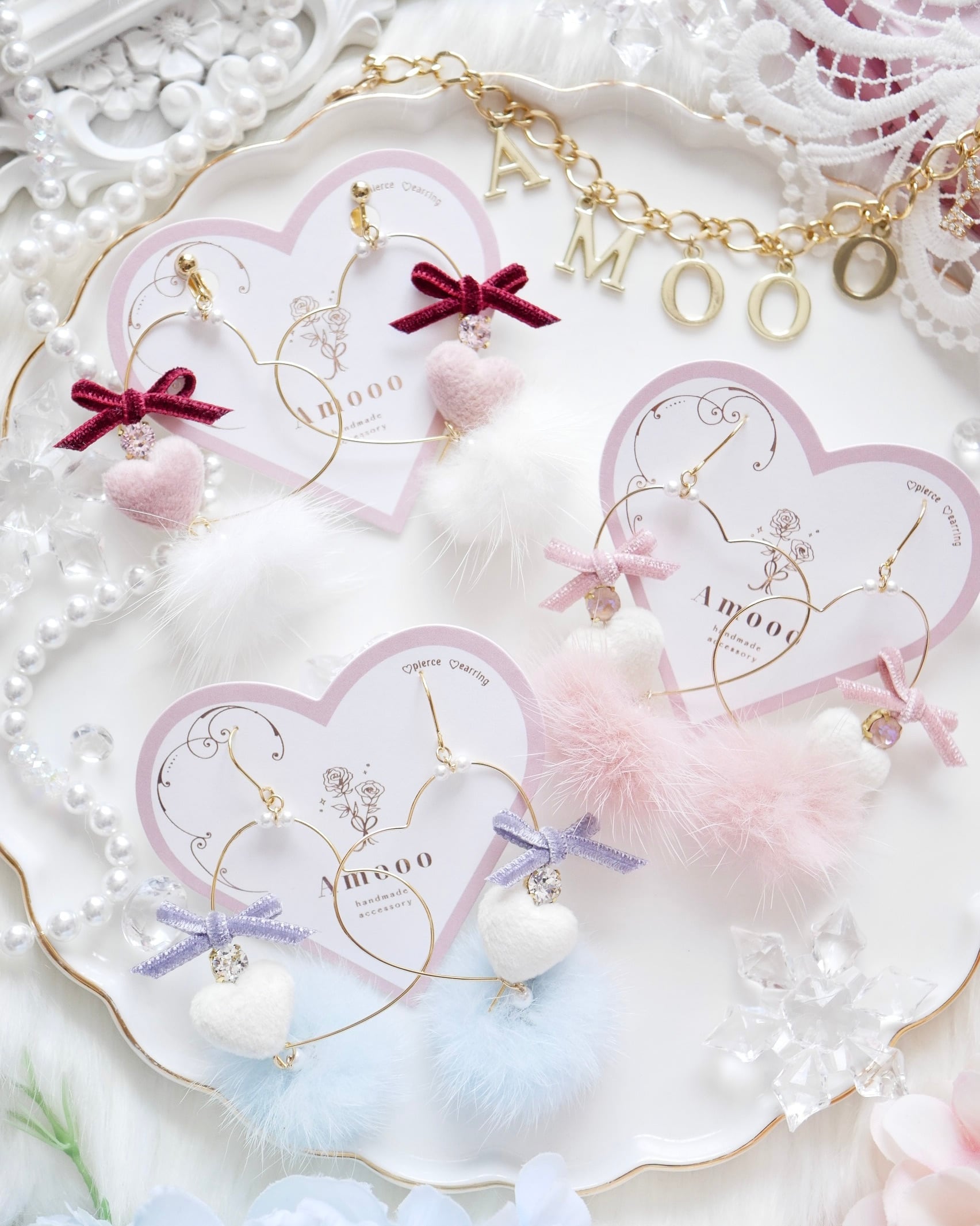 7106 Wハートモチーフフープピアス/イヤリング