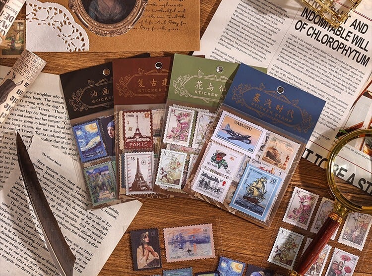 ビンテージ系シール 日月の郵便局シリーズ 全4種類 4枚×2セット 海外製