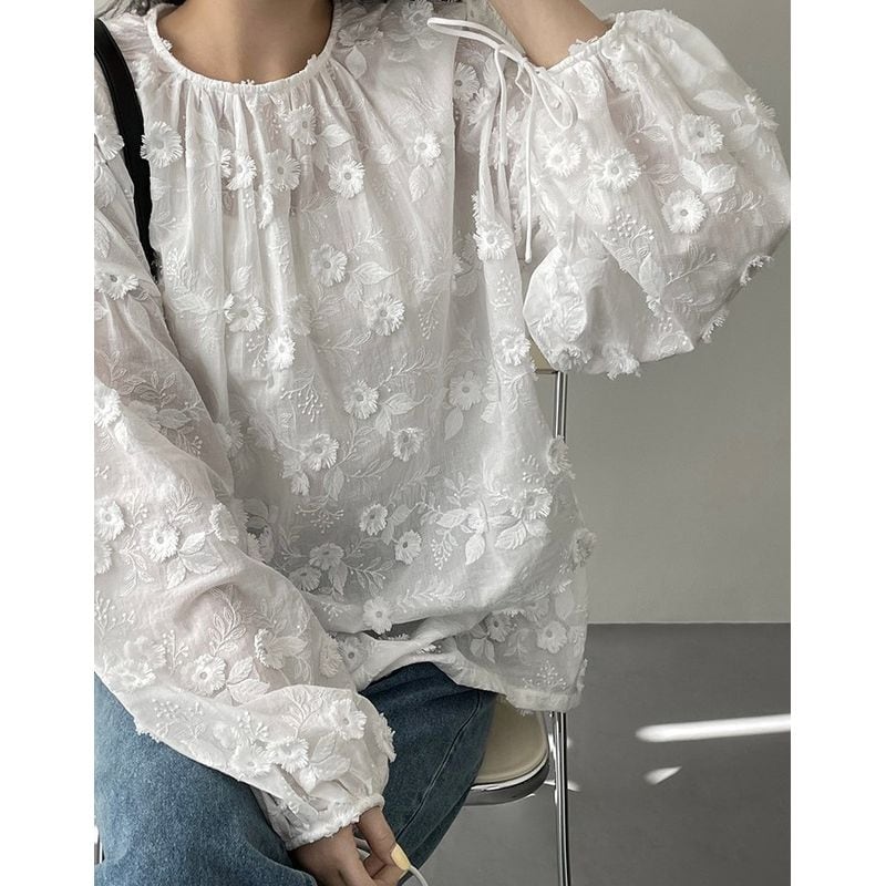 フラワー刺繍ギャザーブラウス 200624 | coto.meki