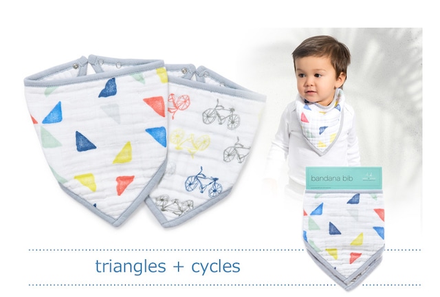 エイデンアンドアネイ モスリン バンダナビブ よだれかけ 2枚入り【aden+anais】 SKU7193 triangles + cycles