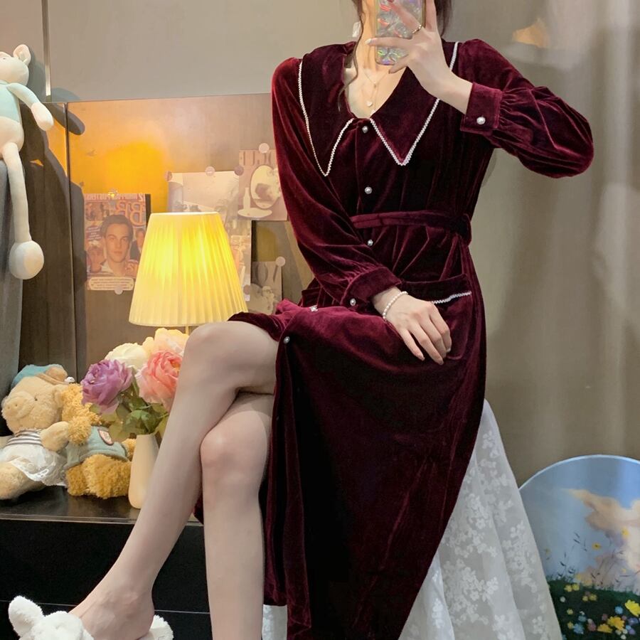 2色 ベロアルームウェアワンピース Sucrier シュクリエ お砂糖みたいに甘くてかわいい 量産型プチプラガーリー服 通販