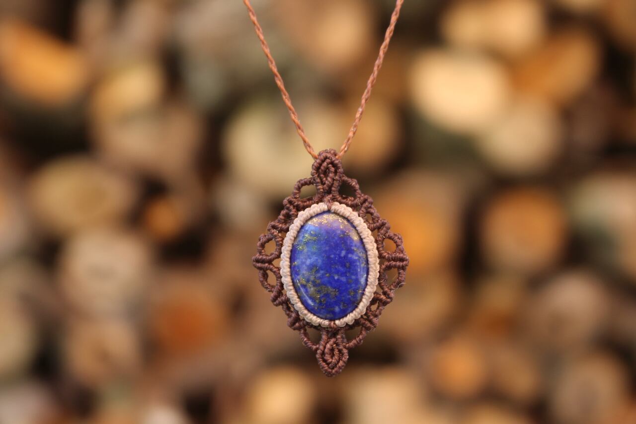 Lapis lazuli micro macrame design pendant