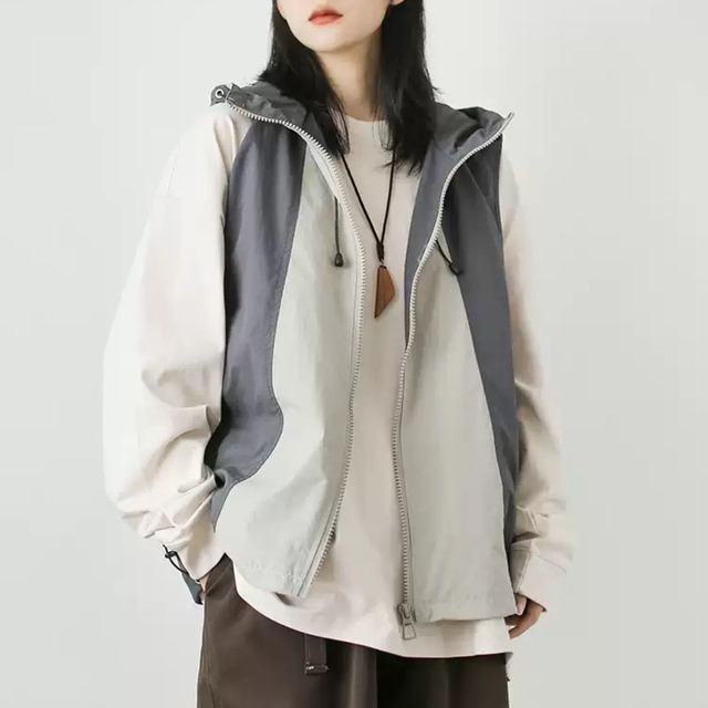 バイカラーフードシェルベスト　N00014