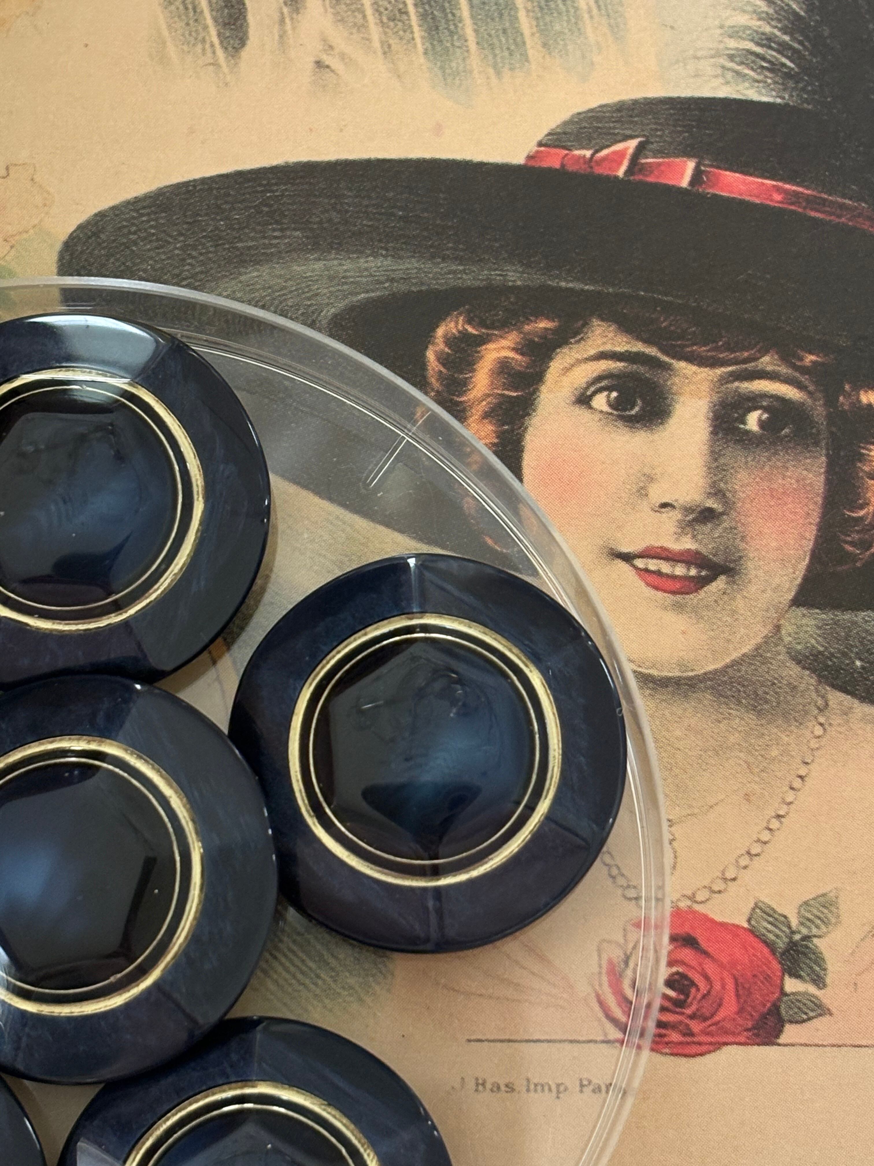 Japanese Vintage ボタン ネイビー×ゴールド 29mm マーブル調 レトロ アクセサリーパーツ 装飾材 カルトナージュ