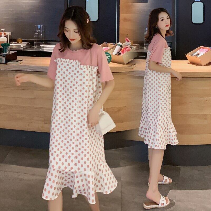 【新作】【送料無料】 母乳育児ドレス妊婦サマードレスウェーブポイントスプライスFalseTwo Tide Mother Go Out Nursing Nursing Skirt 夏物 スカート AL expec373028153410