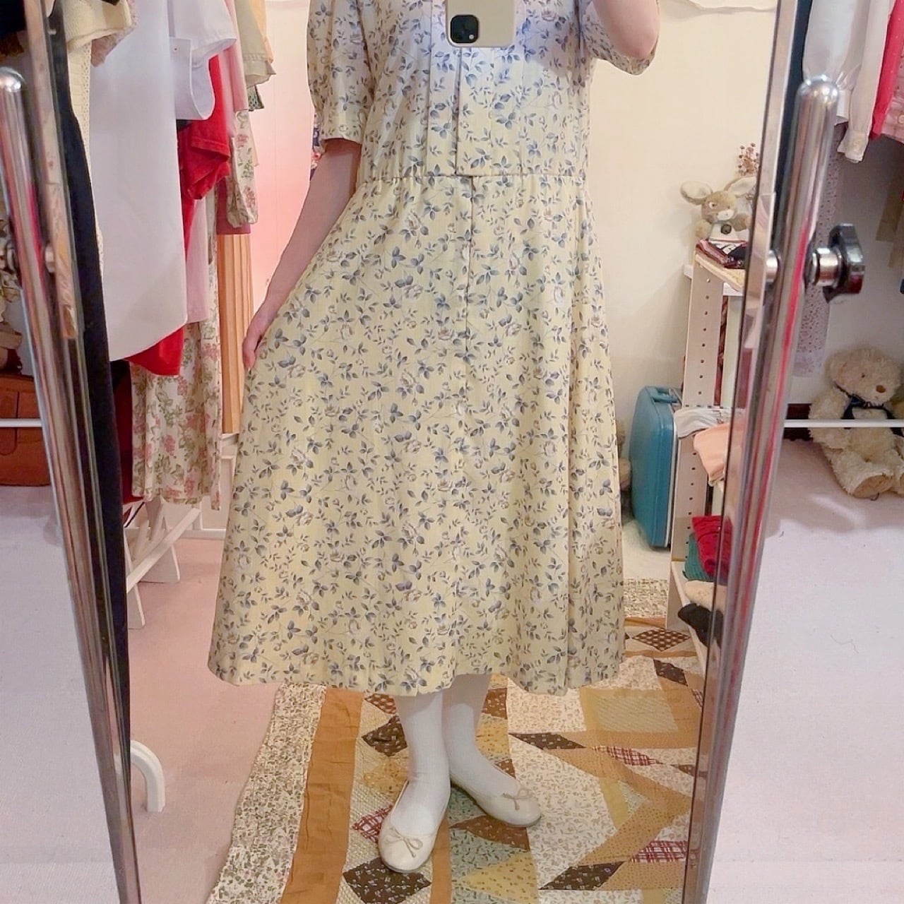 yellow white rose flare one-piece