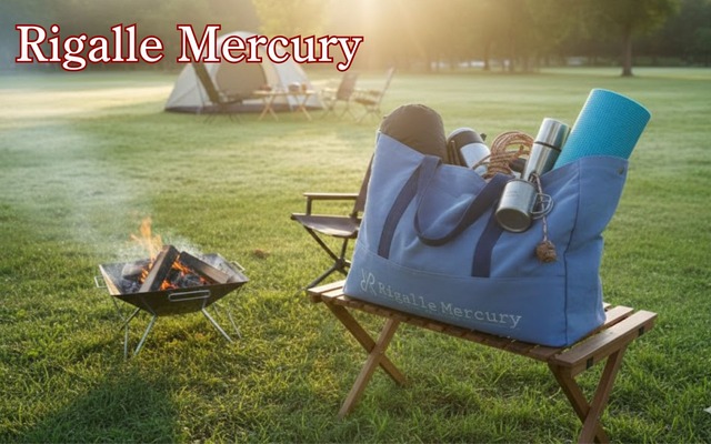 新品販売/Rigalle Mercury 丈夫＆頑丈＆大きい キャンプ トートバッグ 薪バッグ 大型 約58㎝（幅）x20㎝（奥行）x43㎝（高）底板なし【ライトブルー】