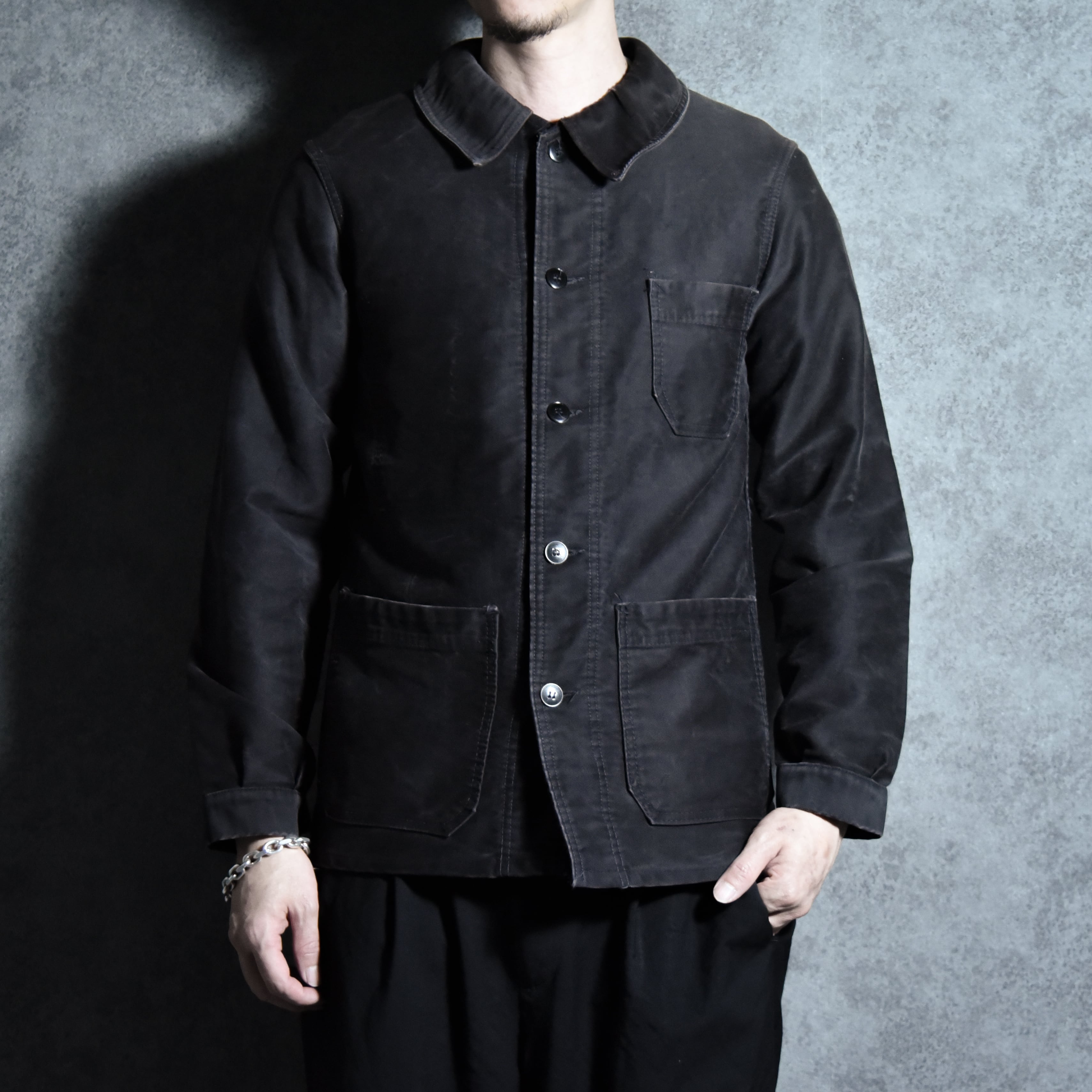 50s French Work Black Moleskin Jacket ブラック モールスキン