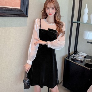 ワンピース レディース 送料無料 2色 ブラウス シャツ 切り替え 長袖 ベルベット ベロア ハイウエスト ミディアム丈 ドレープ リラックス レイヤード ウエストマーク ロマンチック ガーリー キュート かわいい こなれ感 スタイル 小顔見せ 着痩せ 体形カバー インスタ トレンド きれいめ エレガント ギャザー シャーリング フレア 大人かわいい 上品 ブラック アイボリー キャメル リゾート 旅行 シフォン ドール お人形 ふんわり パフスリーブ デート お出かけ カジュアルドレス