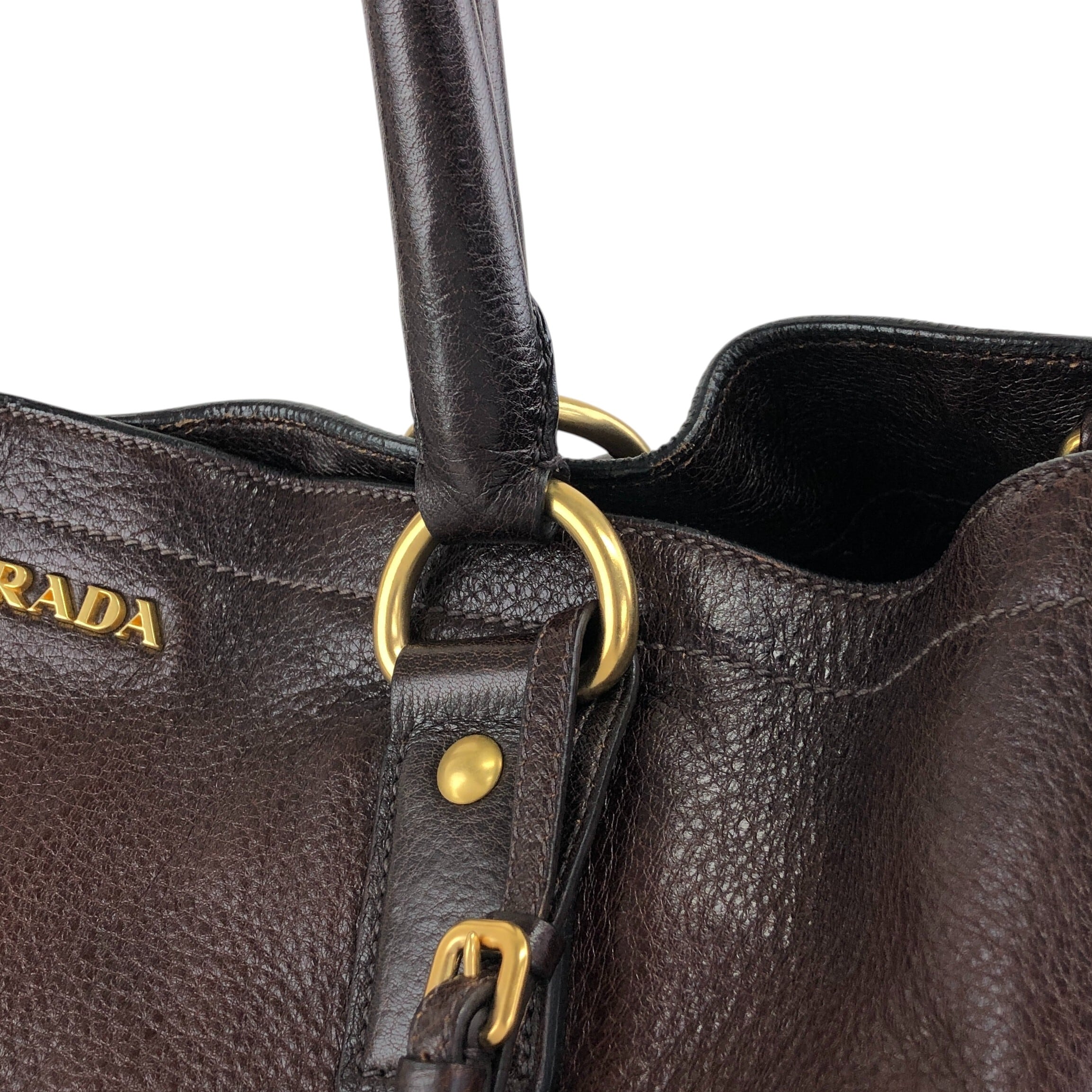 PRADA プラダ ハンドバッグ ブラウン ロゴ レザー 2wayトートバッグ
