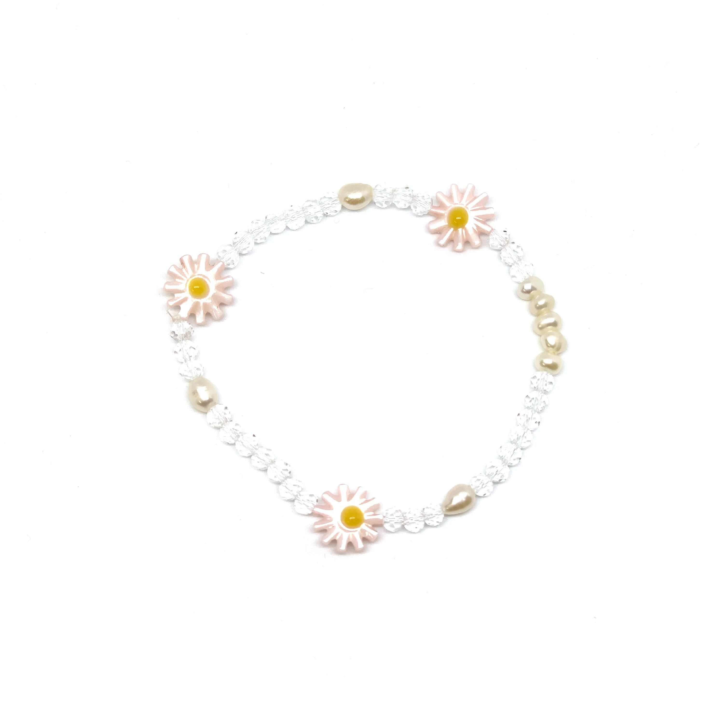予約販売品】 flowerビーズブレスレット #16 ビーズリング、ビーズブレスレットのセット ホワイト ブラック