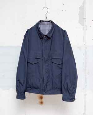 wide short blouson / reversible design / navy flap pocket & bold stitch × glen check pattern / Made in ROMANIA