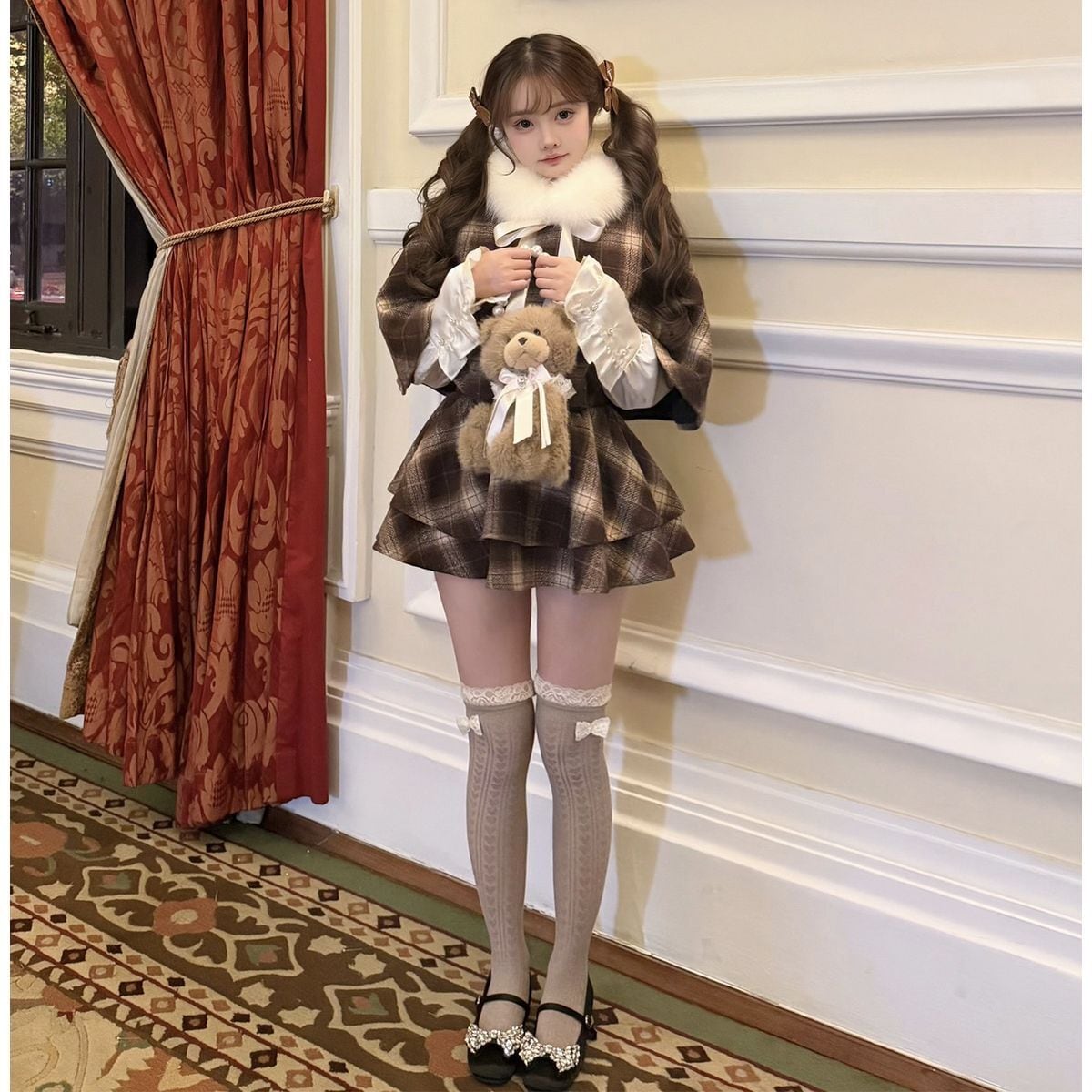 ファートリム襟ケープコート＆スカートセット：JSK | Maiden's Rêve