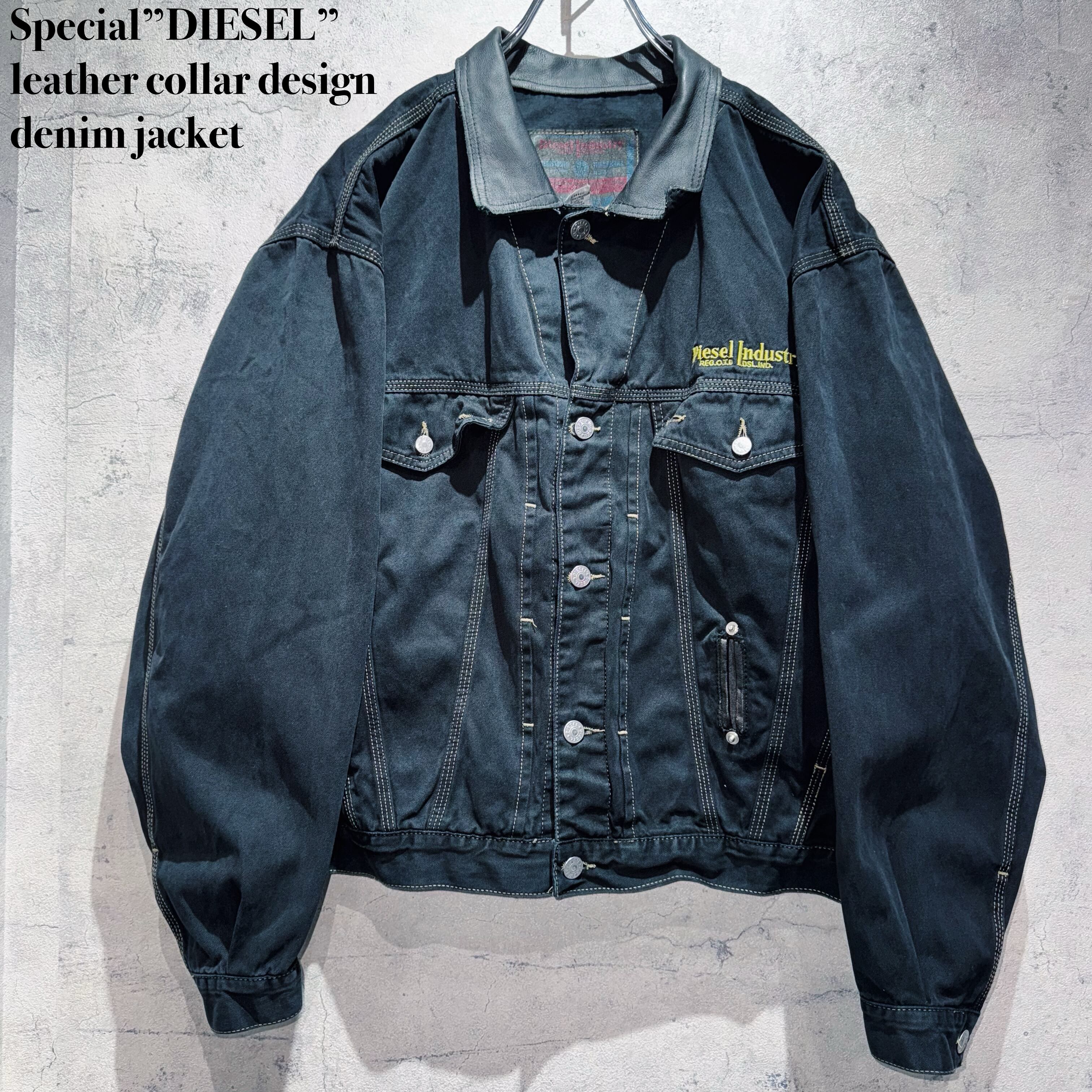 Special”DIESEL”leather collar design denim jacket