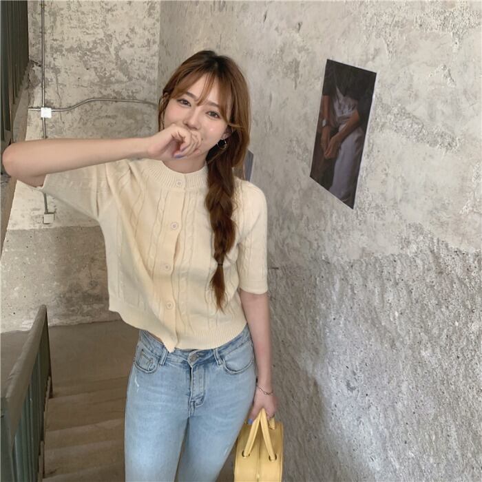 ニットセーター コート スプリングスリムクロップドトップス カーディガン 春物 モンロー55956194872