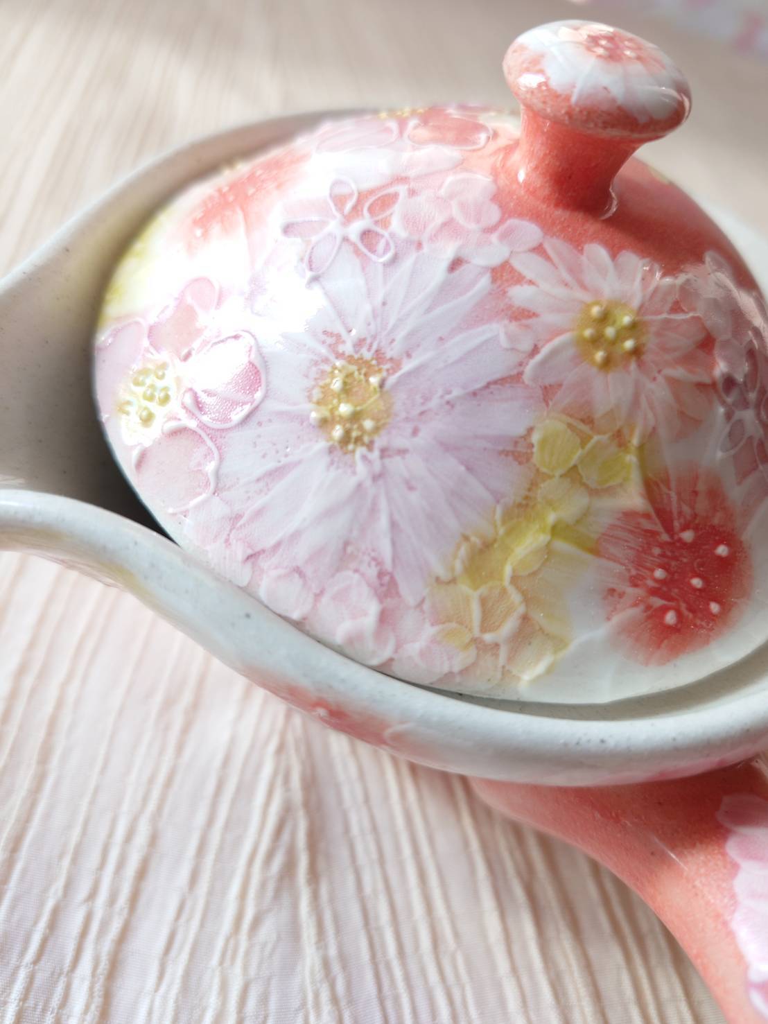 工房ゆずりは 平急須 繊細な絵付けの花柄がいかにも工房ゆずりは 紅彩