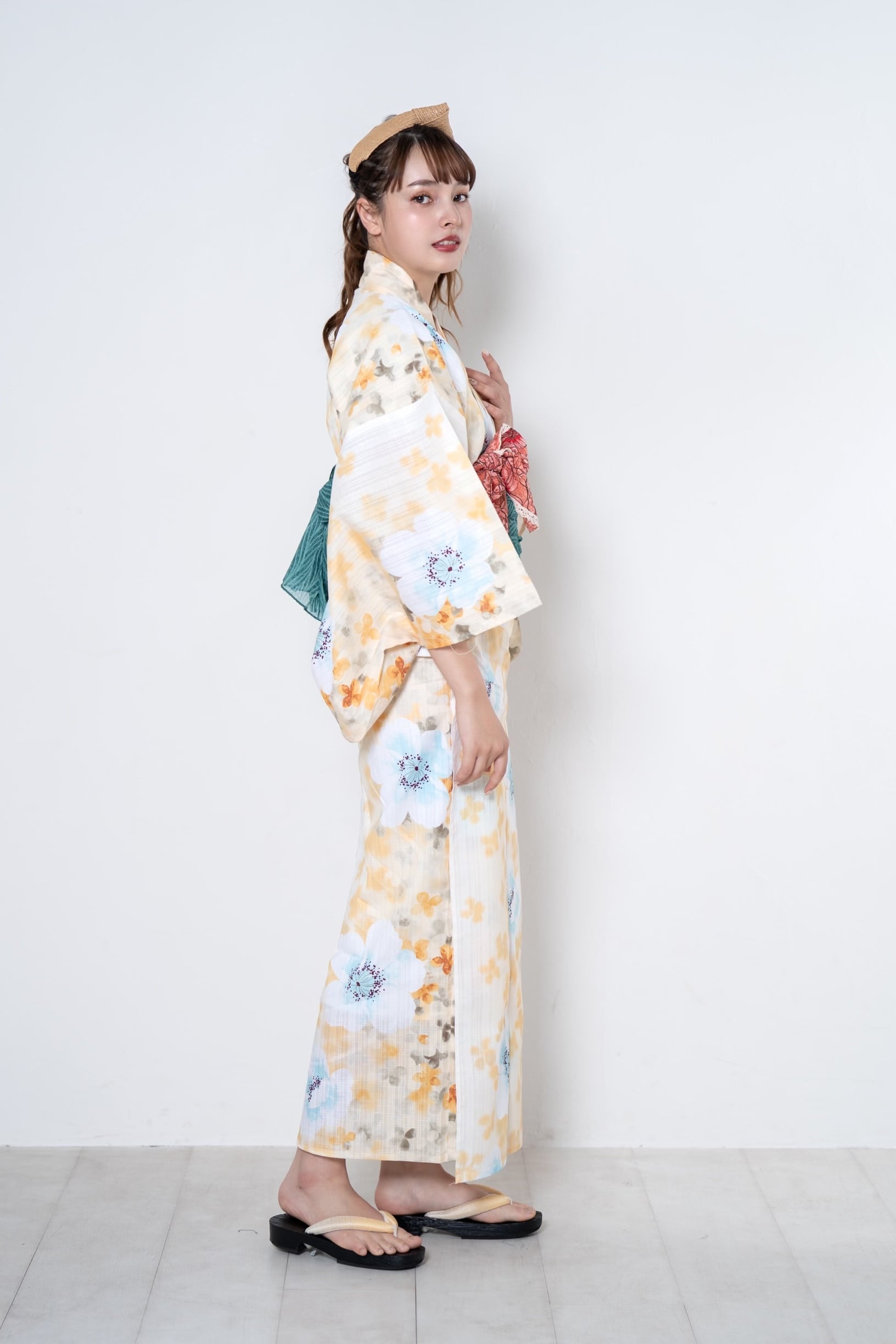 浴衣ジェンヌ 浴衣ジェンヌ 浴衣5点セット オフホワイトに青の金魚と水紋 綿