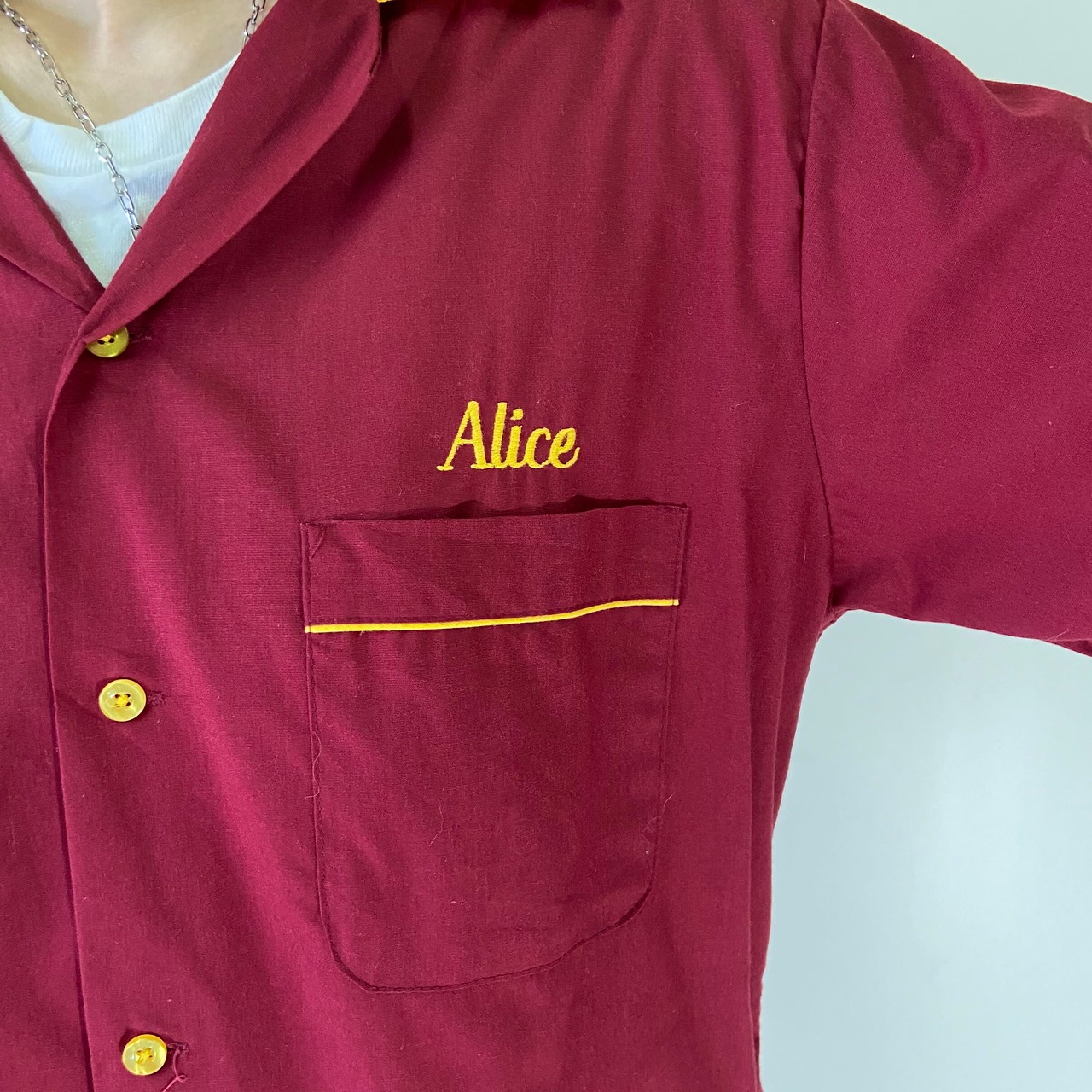 90年代 USA製 HILTON ヒルトン ワンポイントロゴ刺? ボウリングシャツ 
