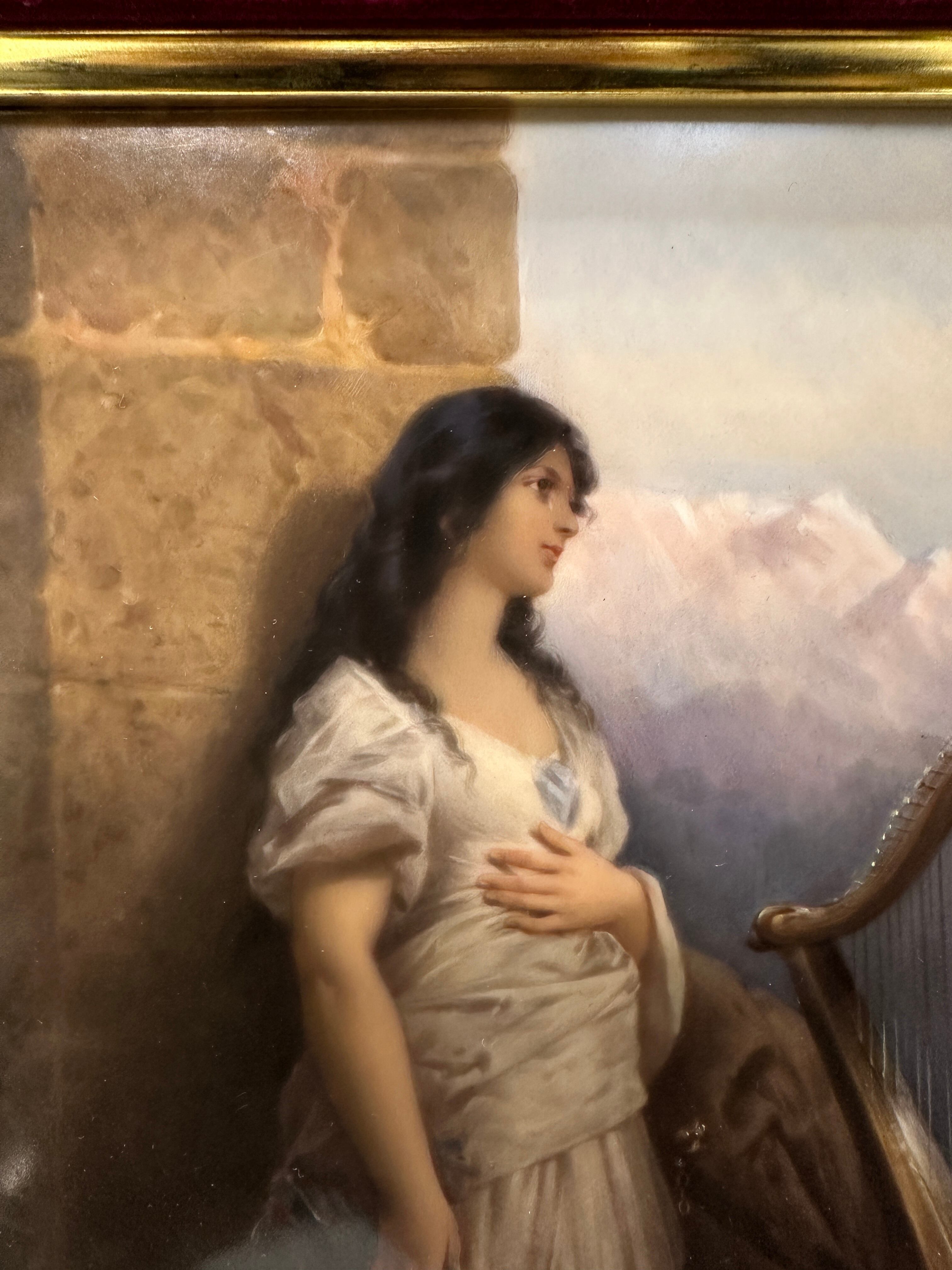 B83 KPMベルリン 陶板画 「タンバリンを持つ少女」 額装 アンティーク