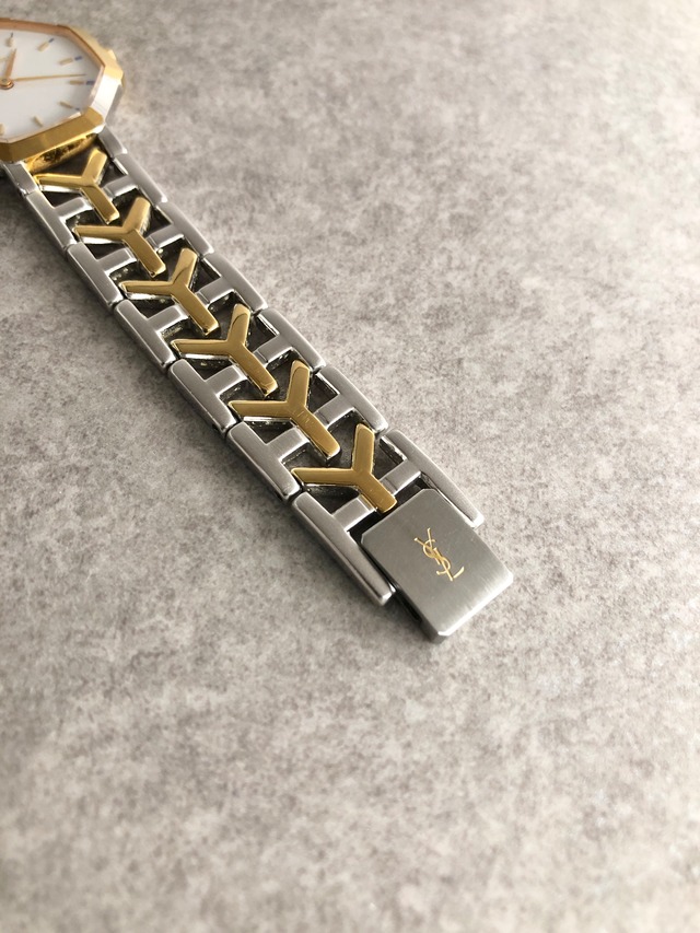 Yves Saint Laurent イヴ・サンローラン 腕時計 シルバー×ゴールド YSL ローマ文字 ステンレススチール クウォーツ vintage ヴィンテージ オールド paum2s