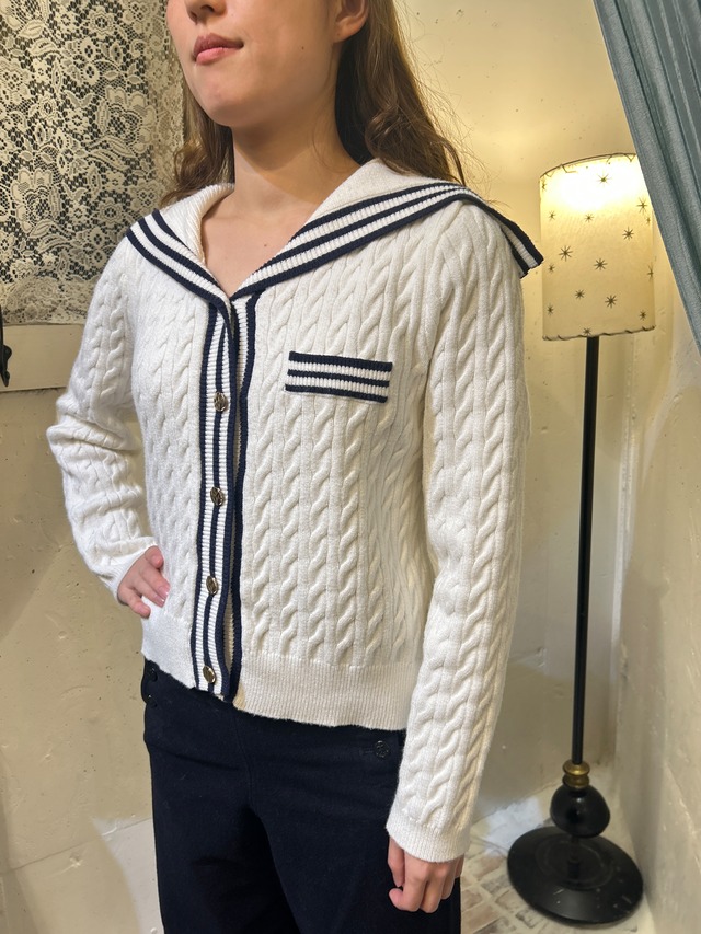 white × navy sailor collar cardigan