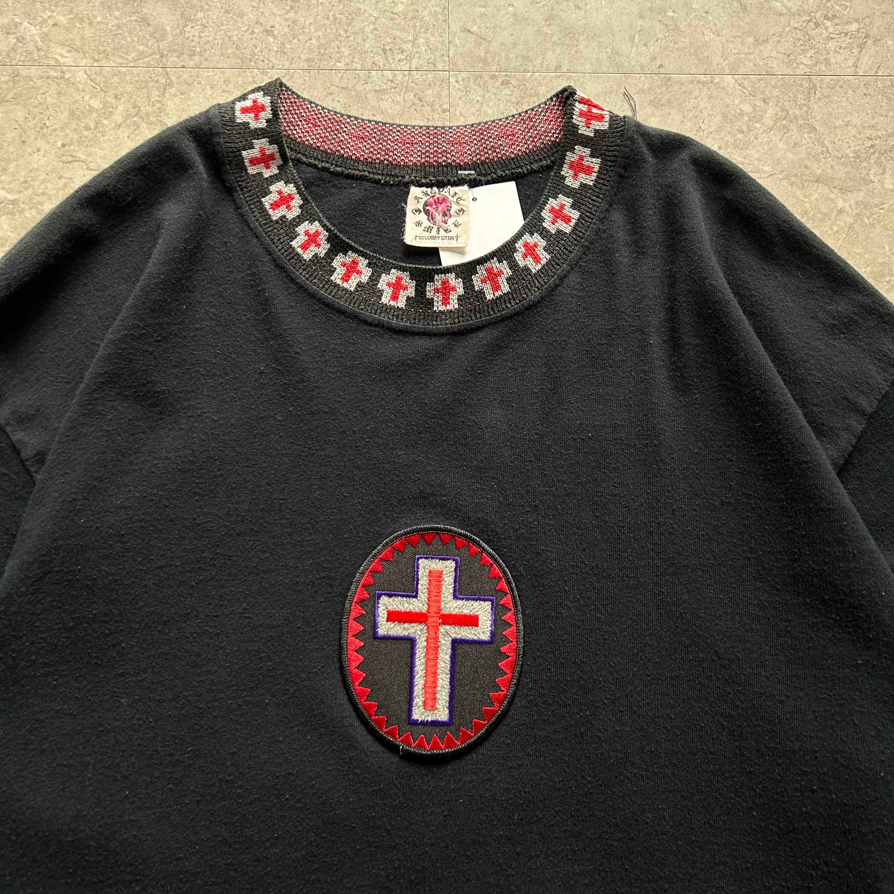 90s Archaic smile design neck T-shirt 【仙台店】 | What'z up