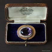 アンティークジュエリー 9ctゴールド 天然アメシスト 真珠 レースピン ブローチ （ソーティングメモ付）