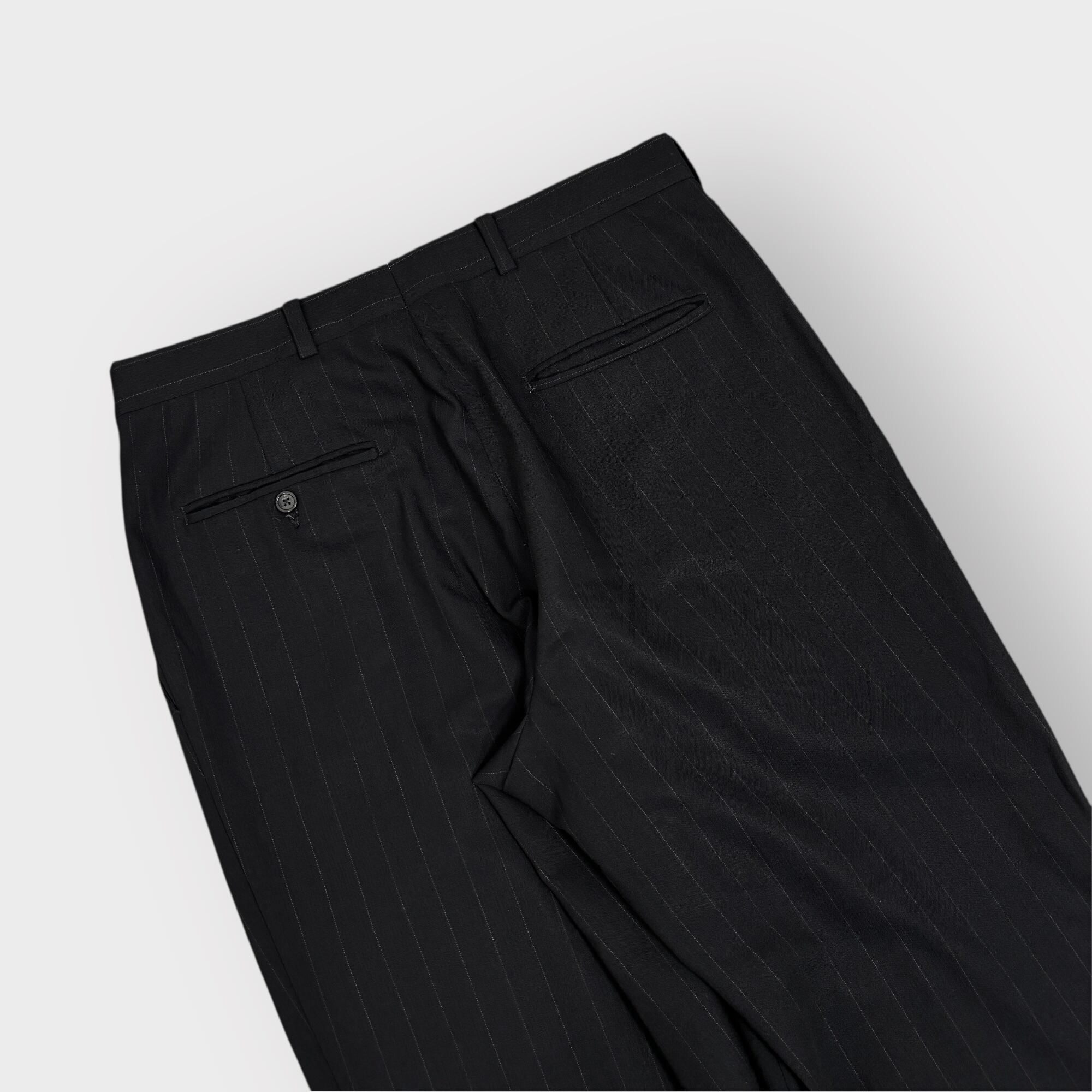80s vintage stripe slacks pants black artificial silk | Pay ID