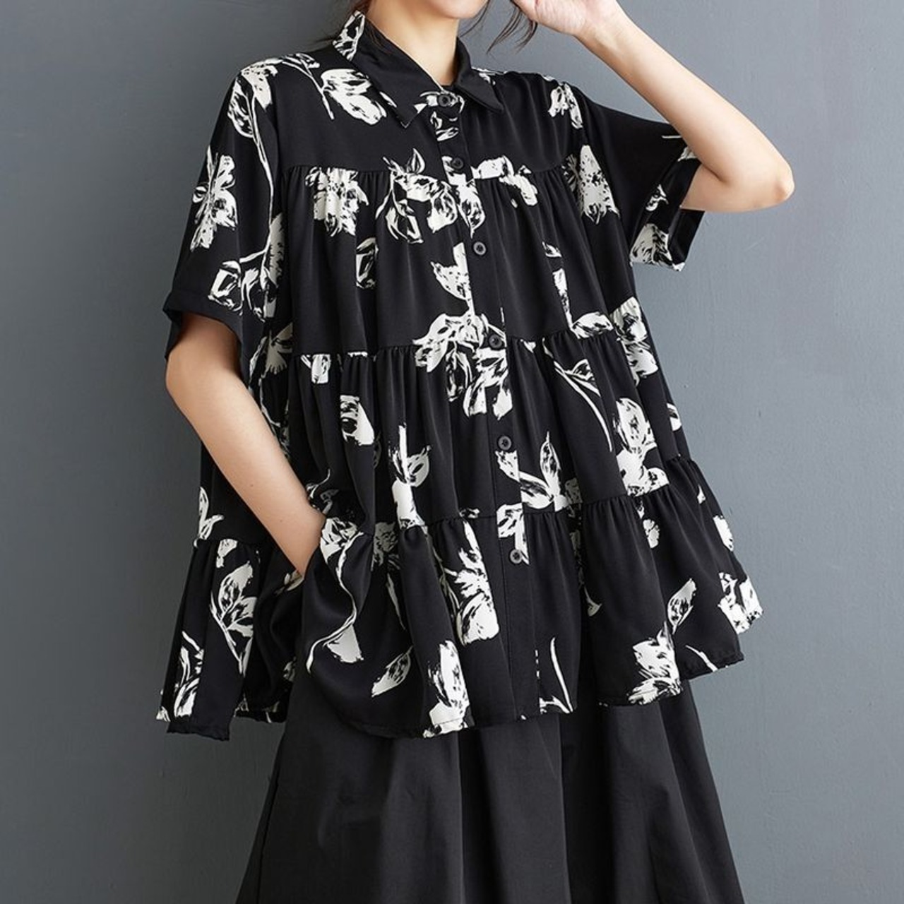 フレアシルエット 花柄 シャツ  30057