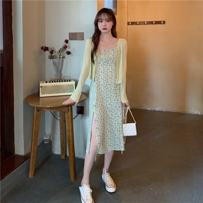 スプリングサマーレディーススタイル薄手カーディガンフローラルスカート ロング 春物 夏物 花柄 1号婦人28450481528