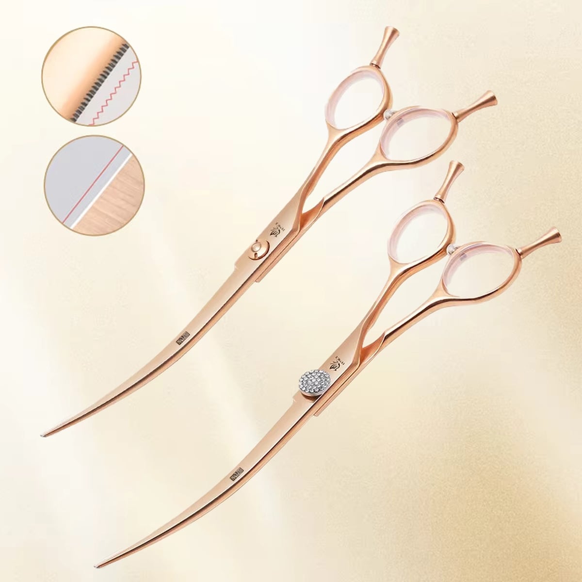 カーブシザー ペット用 7インチ 30度 ノコギリ刃 ギザギザ デコレーション 装飾ネジ ラインストーン 湾曲 カットシザー ペットサロン トリマー トリミング