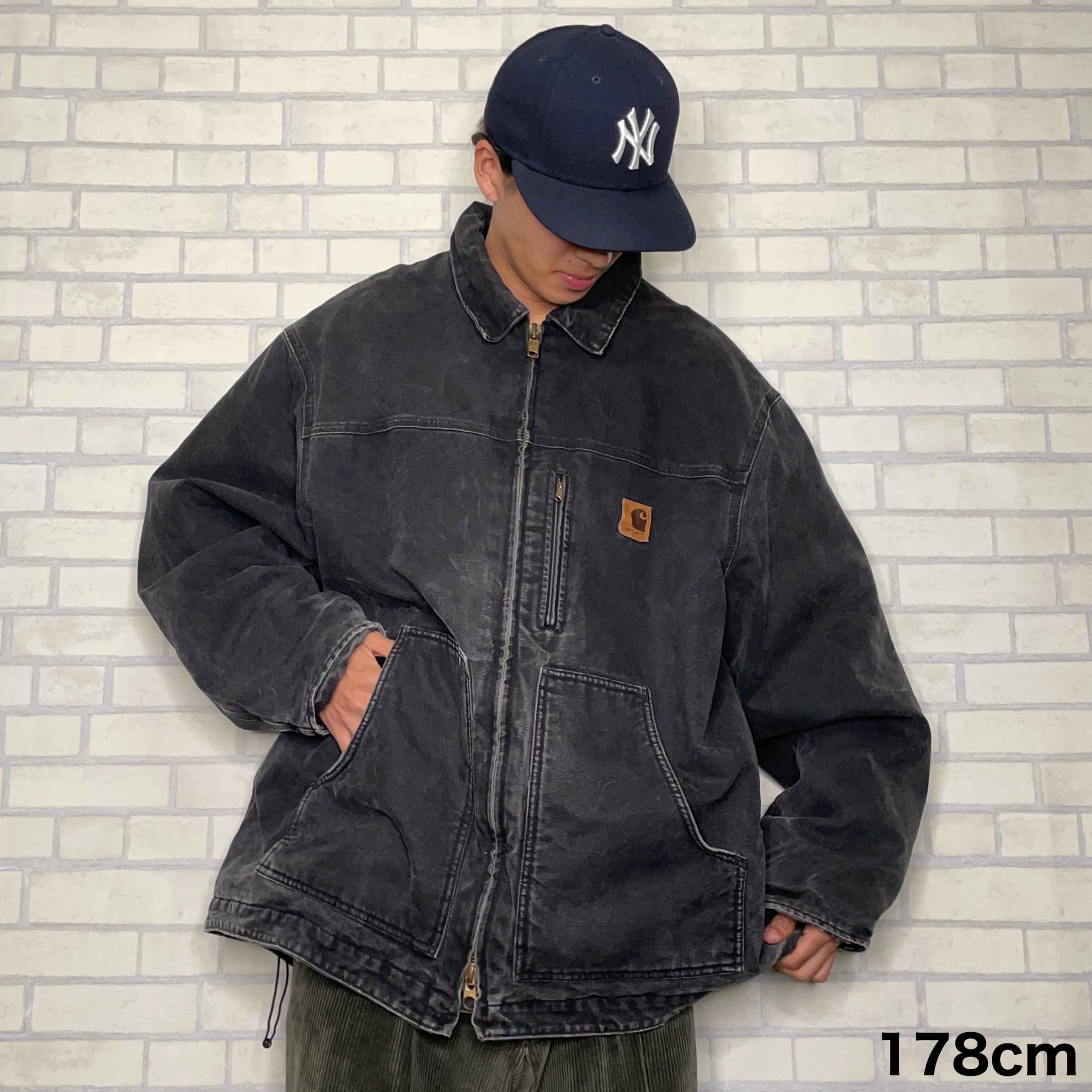 Carhartt カバーオール 2XL ブラック MADE IN USA 革パッチ 裏ポケット 
