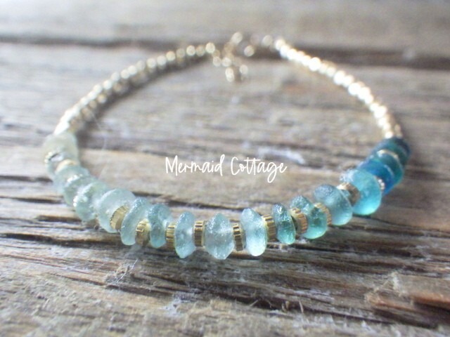 14kgf*Sea Roman Glass Bracelet ☆アジャスター | Mermaid Cottage