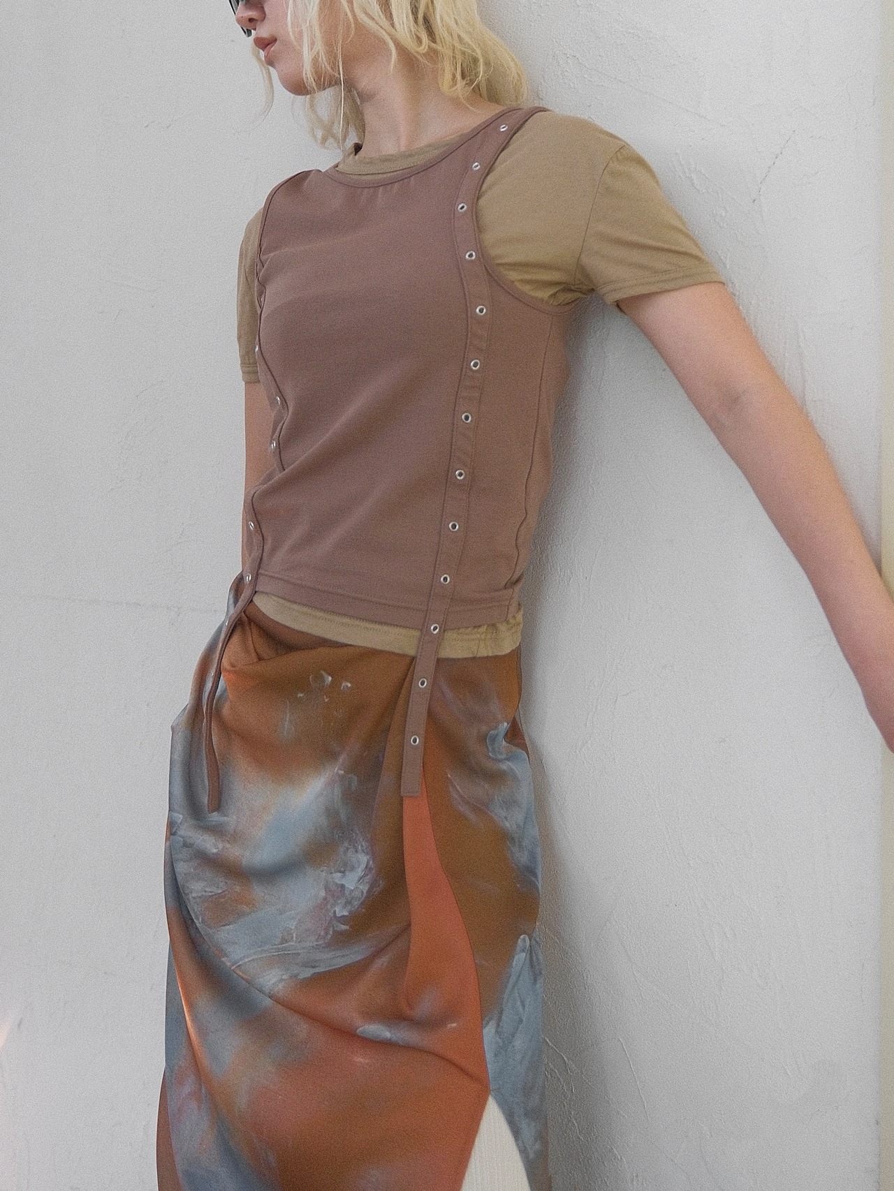 2piece Layered Tank Tee  / BEIGE - 1
