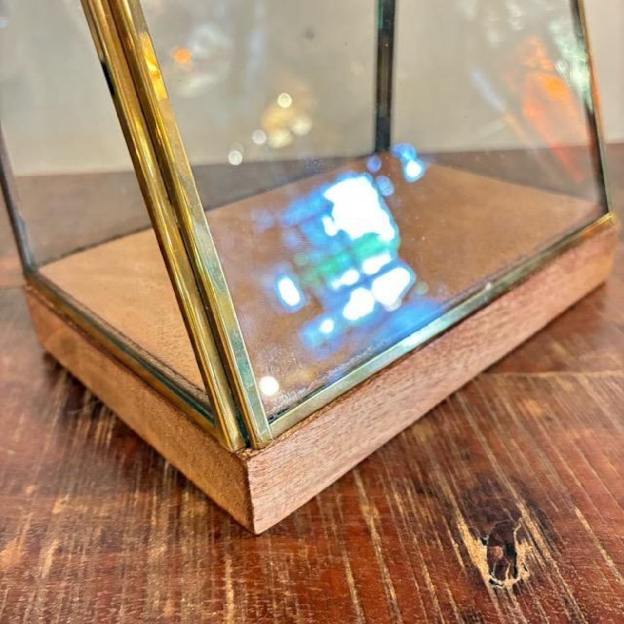 インド　アカシアウッド＆ブラスガラスショーケース　Sサイズ　アクセサリーケース 　腕時計　サングラス　アクセサリー　ディスプレイケース　真鍮　アルテン