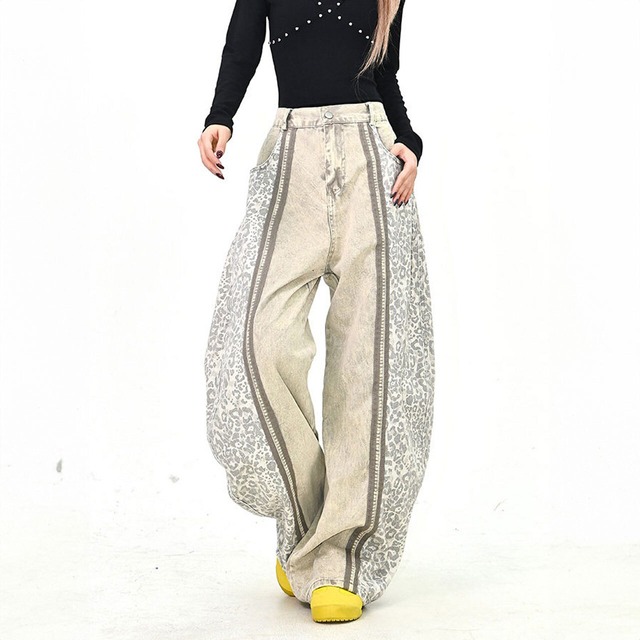 レオパードパネルミックスワイドパンツ 2col   R01502