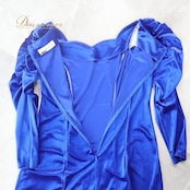 フラダンス 衣装 ワンピース ドレス ブルー系 カパリリ ベロア 光沢 ハワイアン Kapalili レッスン 練習 フラ ダンス 高級感 長袖 華やか 鮮やか 大人っぽい 無地 シンプル 青 フレア アロハ 上品 おしゃれ フェスティバル パーティー アウトドアイベント ゴージャス レディース フラダンスレッスン