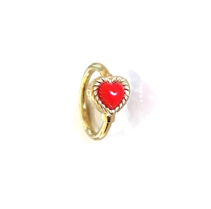 VINTAGE HEART CHARMのsnap RING body jewelry Red K18YG #0003　ヴィンテージハートリングボディピアス・赤/18金イエローゴールド