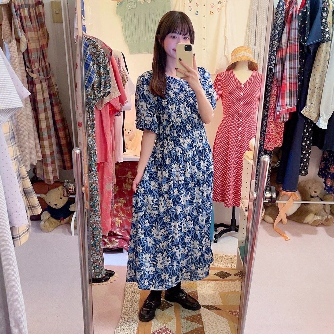 white lily blue pleats one-piece