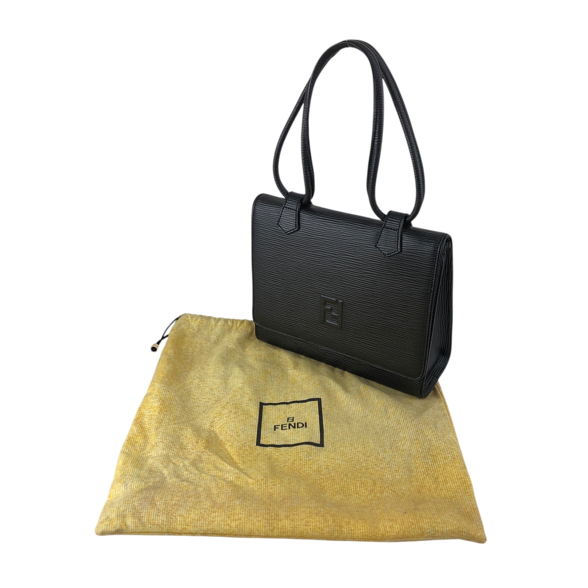 FENDI フェンディ ハンドバッグ ブラック ロゴ レザー 型押し ミニ
