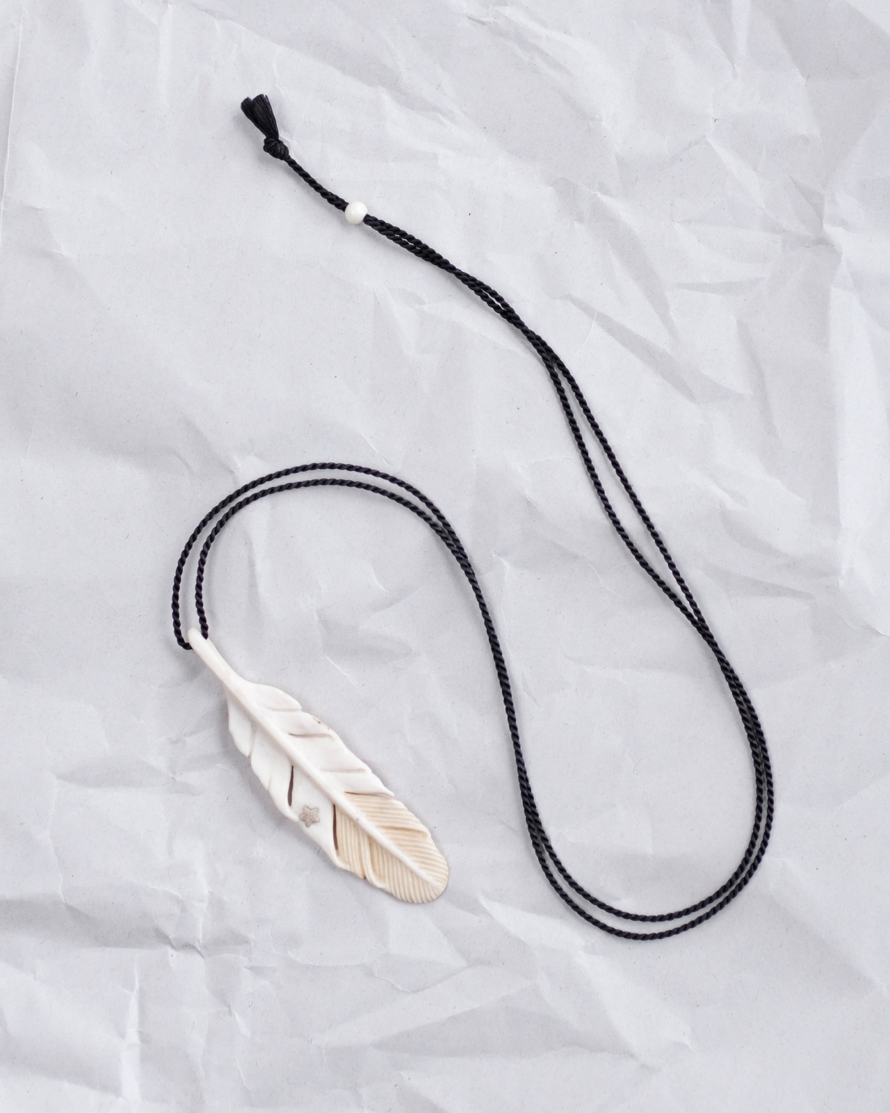Hand Carved Antler Pendant (L) Crinoid Fossil  |  002