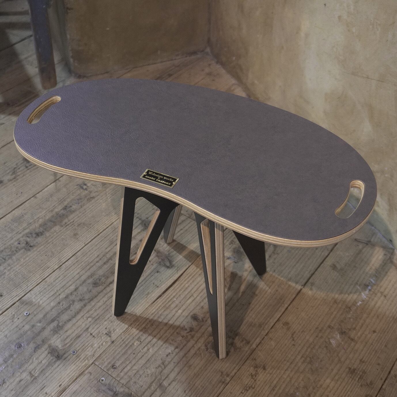 BEANS TABLE ビーンズテーブル 折り畳み机 ミッドセンチュリーデザイン Bean】テーブル（グレーレザー） | W.design works