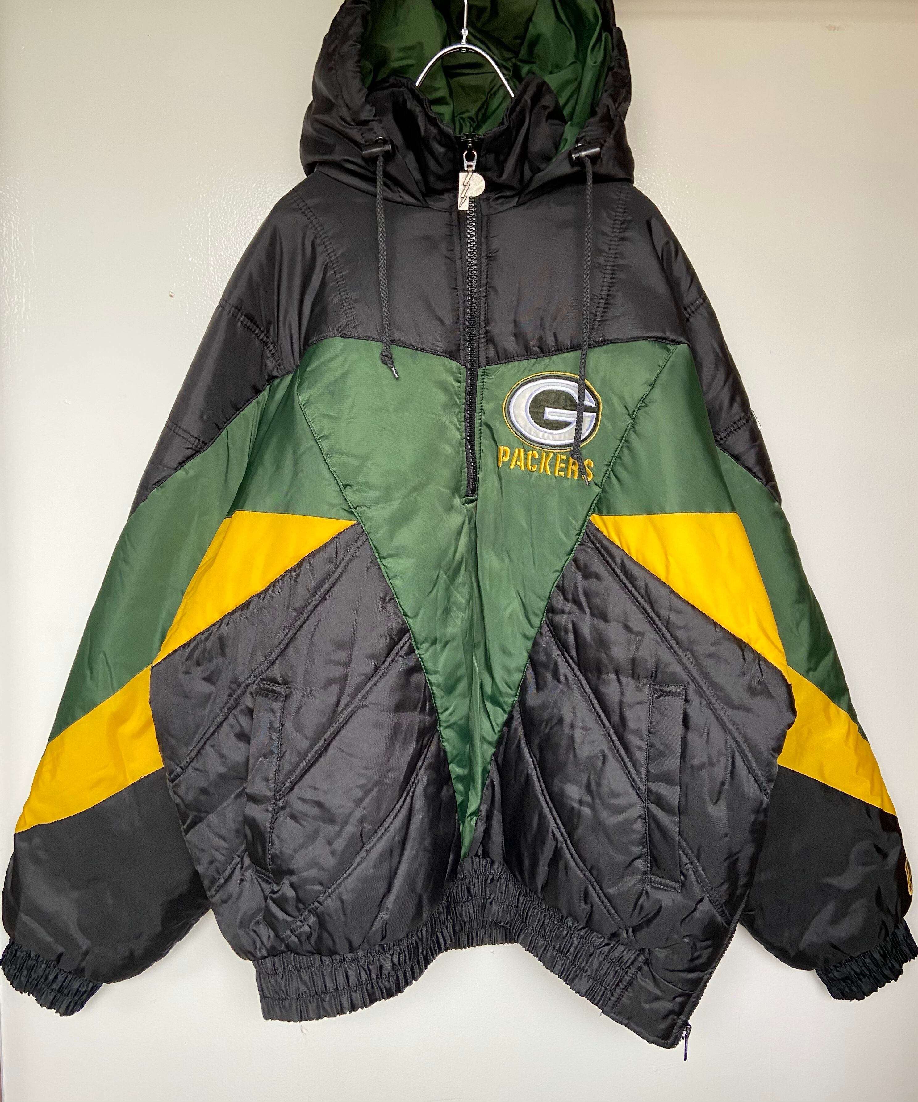 90s NFL グリーンベイパッカーズリバーシブル刺繍ロゴブルゾン 黒 緑