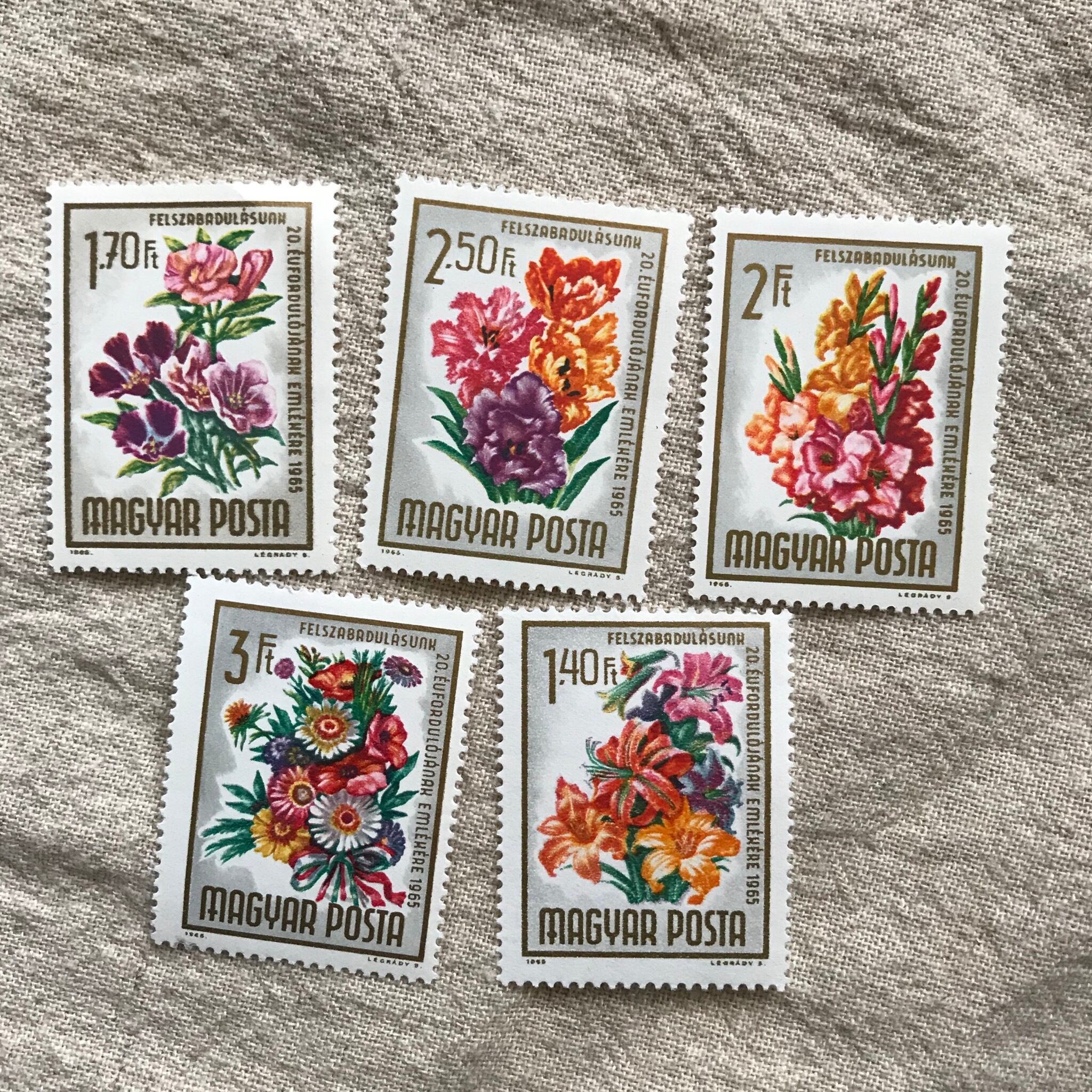 ハンガリーのお花の切手5枚セット