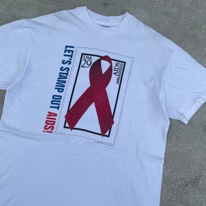 -VINTAGE- 93年USA製 USPS "Let's stamp out aids!" T-SHIRTS -WHITE- [L]