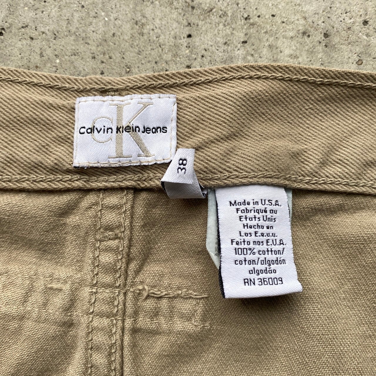 DEAD STOCK ビッグサイズ 90年代 USA製 Calvin Klein Jeans カラーデニム ペインターパンツ メンズW38 古着  ワイドデニムパンツ カルバンクラインジーンズ 90s ヴィンテージ ビンテージ デッドストック フラッシャー付き ベージュ【デニムパンツ】【AN20】  | 