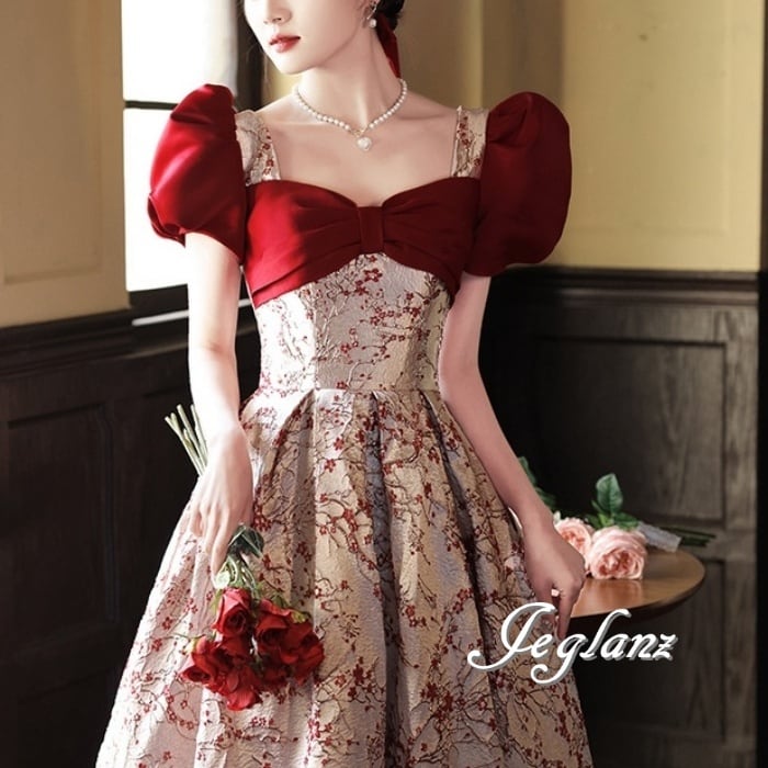 ウエディング カラードレス リボン タック入り 編上げ 背中開き 光沢感(M7414)π